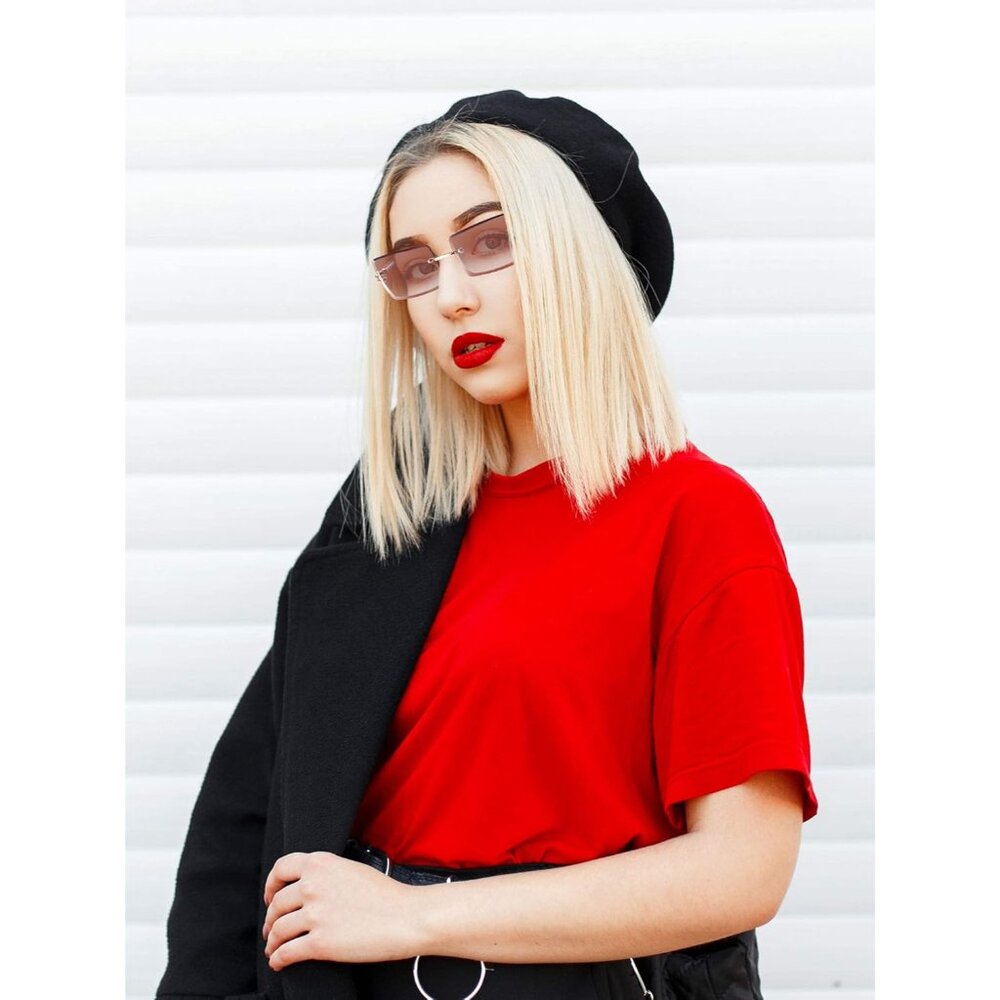 Rimless Rectangle Sunglasses Tinted Frameless Eye… - image 5